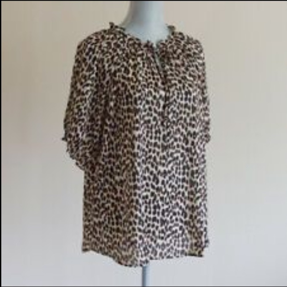 LOFT 🌟 ruffle sleeve leopard tie neck blouse 🐆